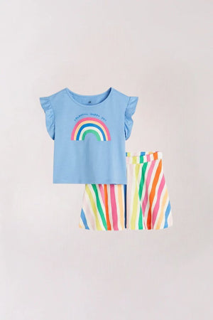 Baby Girl 2pcs Sky Blue Color Rainbow Printed Top & Skirt Set