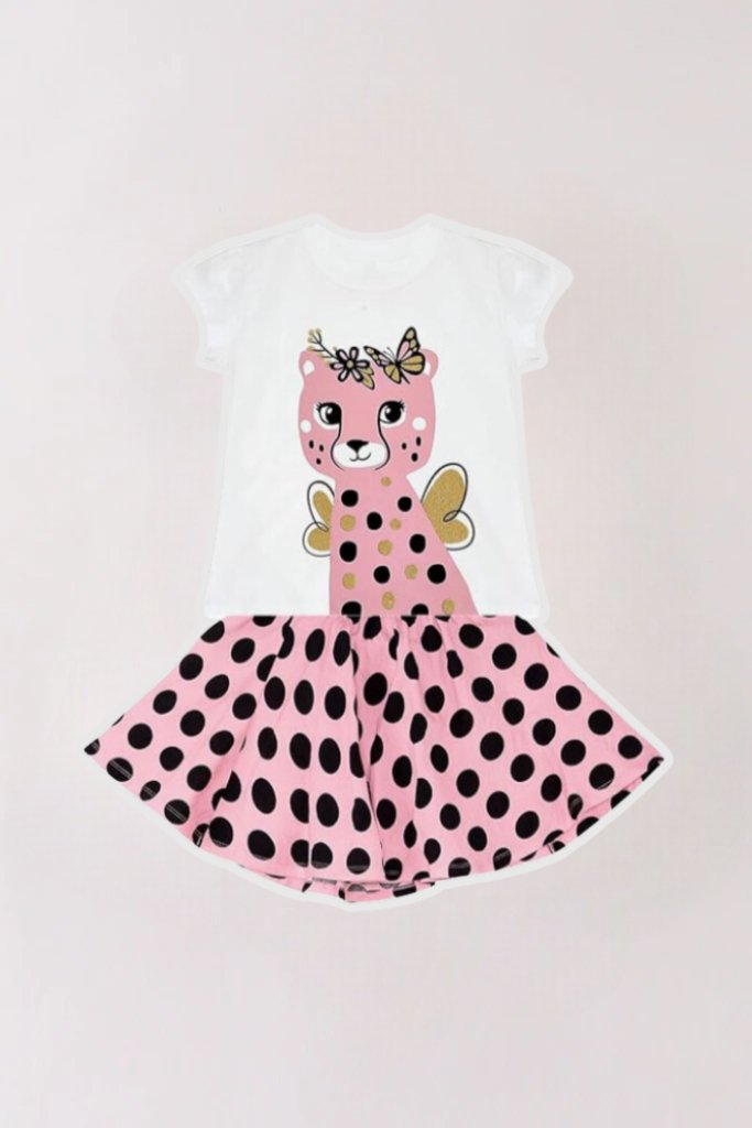 Baby Girl 2pcs White Color Animal Printed Top & Skirt Set