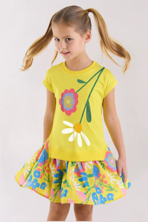 Baby Girl 2pcs Yellow Color Flower Printed Top & Skirt Set