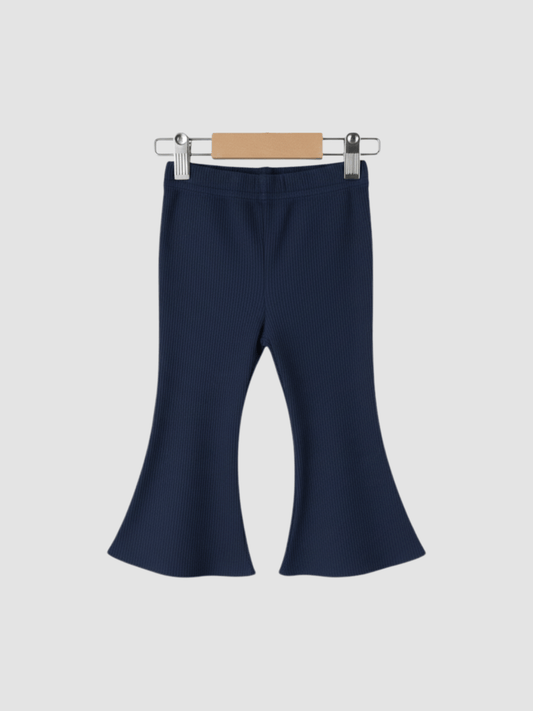 Baby Girl Ruffle Ribbed Flared Pants - Navy
