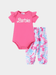 Baby Girls' Barbie Hot Pink Flutter Sleeve Bodysuit & Print Pants Set