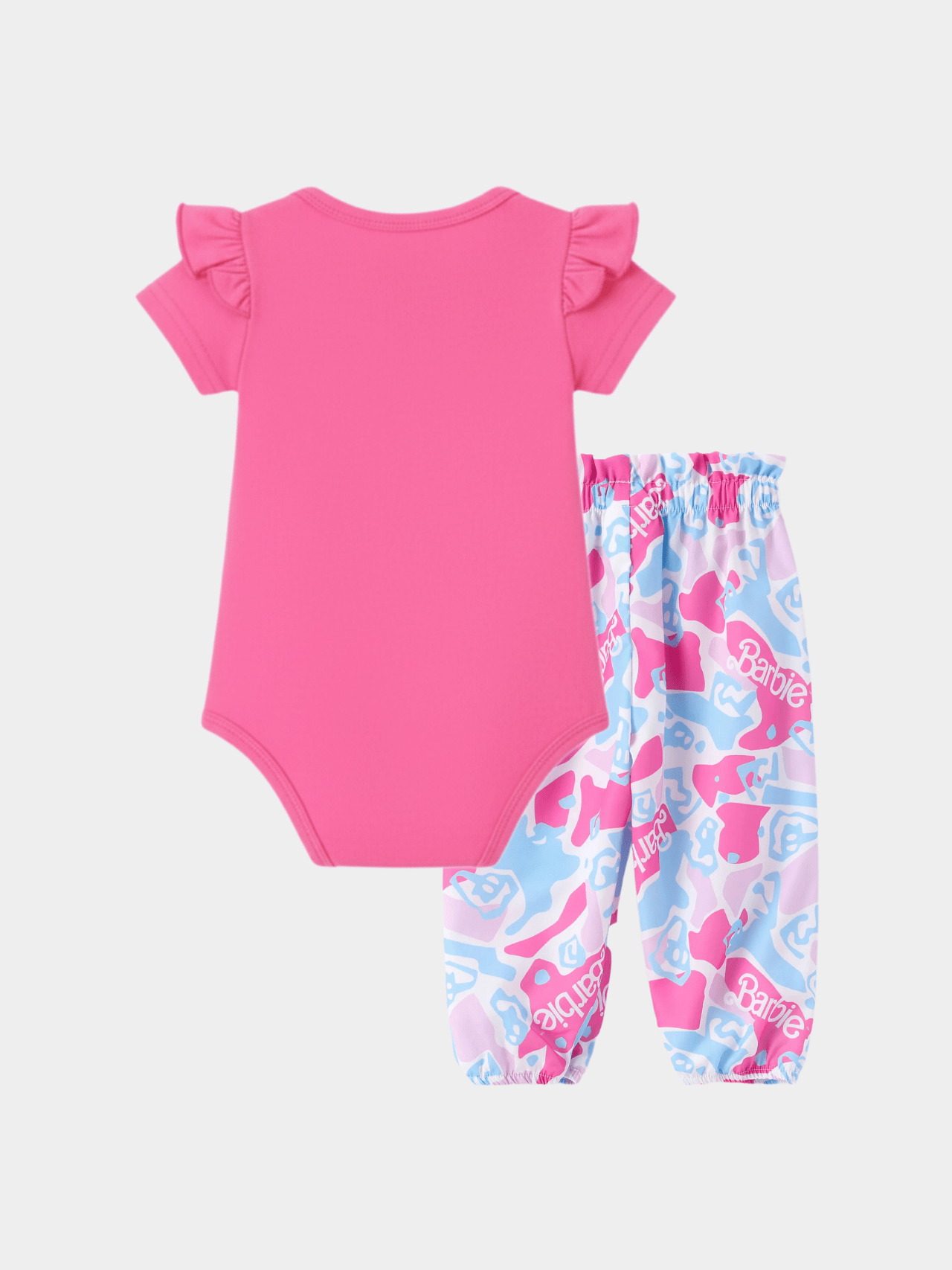 Baby Girls' Barbie Hot Pink Flutter Sleeve Bodysuit & Print Pants Set