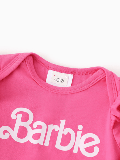 Baby Girls' Barbie Hot Pink Flutter Sleeve Bodysuit & Print Pants Set