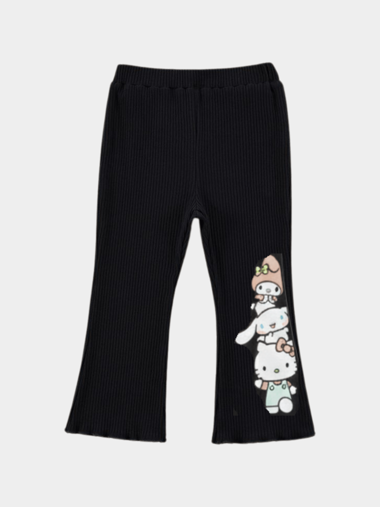 Baby Girls' Black Ribbed Flared Pants with Hello Kitty & My Melody Graphic