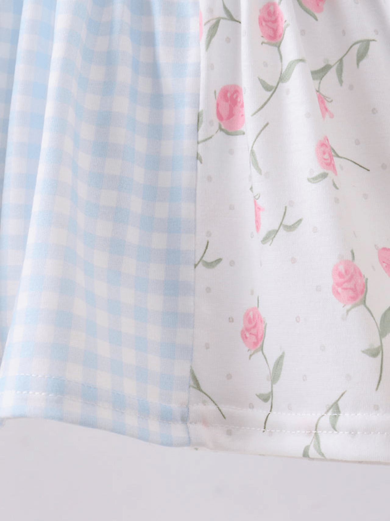 Baby Girls’ Blue Gingham and Rose Print Ruffle Bloomer Set