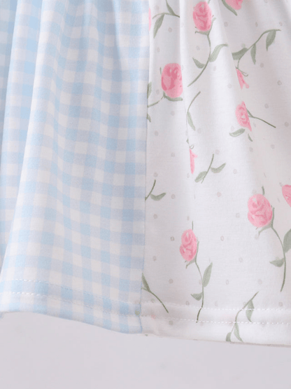 Baby Girls’ Blue Gingham and Rose Print Ruffle Bloomer Set