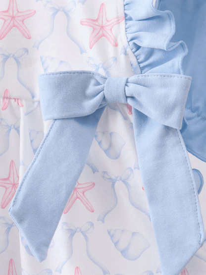 Baby Girls' Blue Starfish Print Flutter Top and Bloomer Set