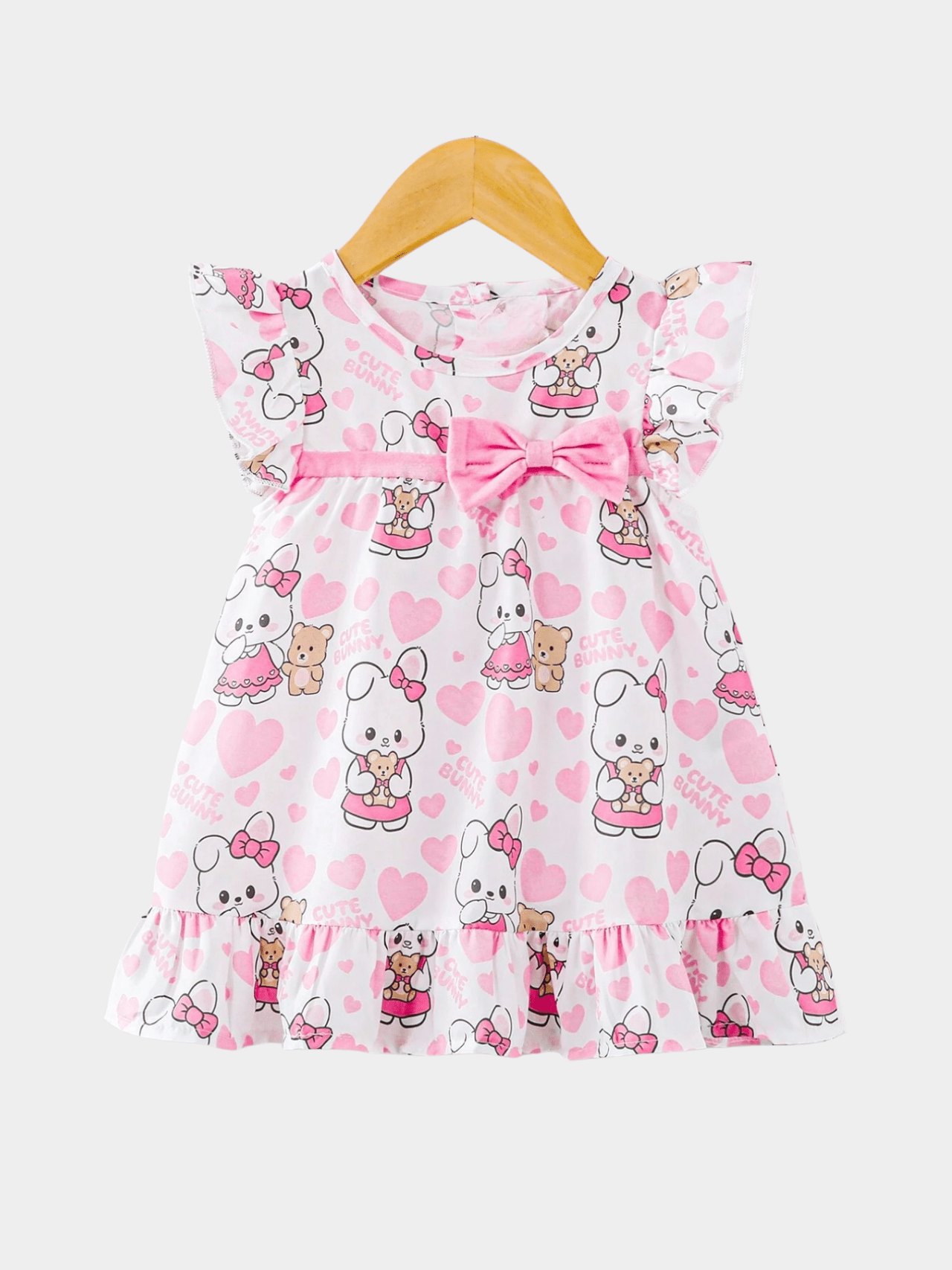 Baby Girls' "Cute Bunny" Heart Print Flutter Sleeve Dress