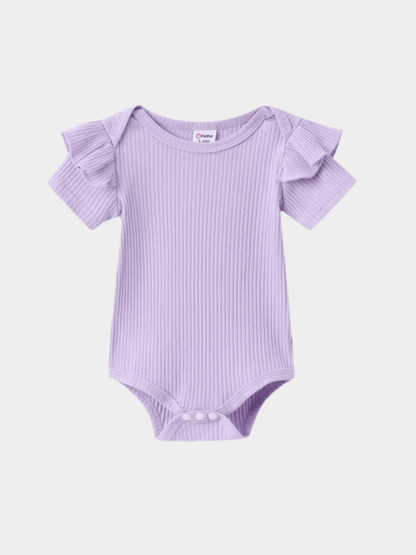 Baby Girls' Lavender Ribbed Flutter Sleeve & Butterfly Romper Set