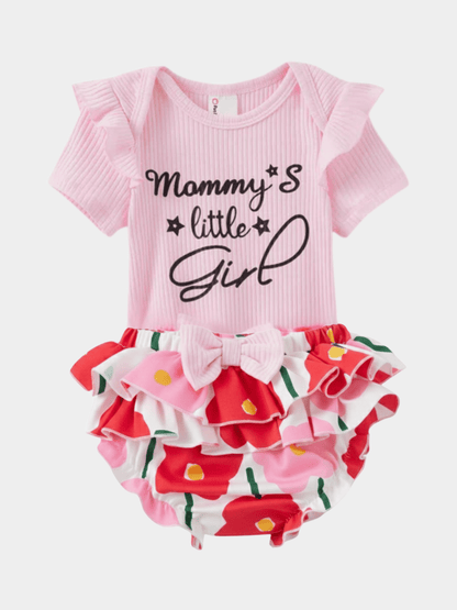 Baby Girls' "Mommy’s Little Girl" Ribbed Bodysuit and Floral Ruffle Bloomer Set