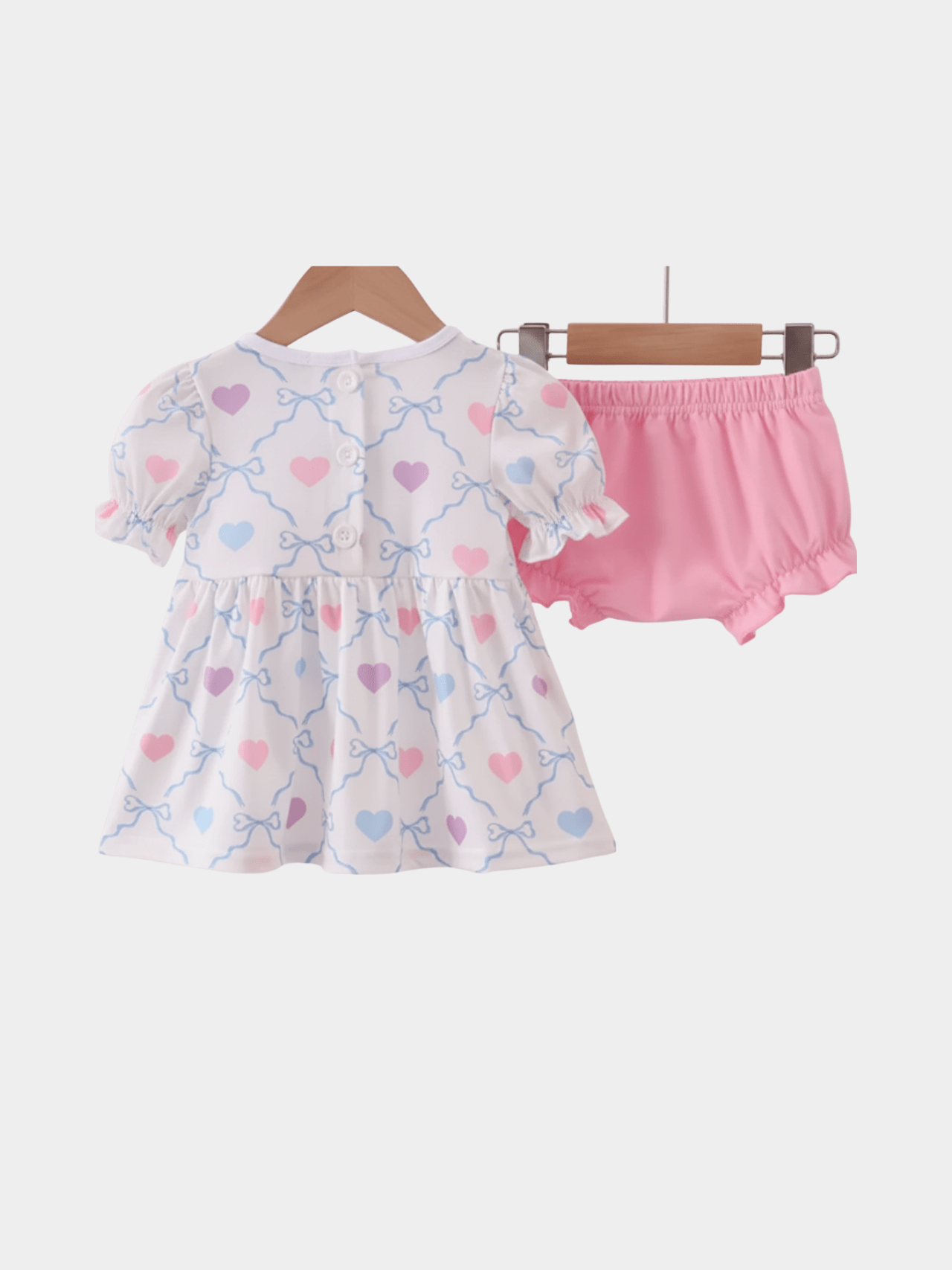 Baby Girls’ Pastel Heart Print Top and Pink Bloomer Set