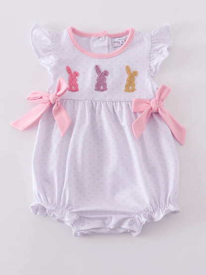 Baby Girls' Pink Polka Dot Bunny Smocked Bubble Romper