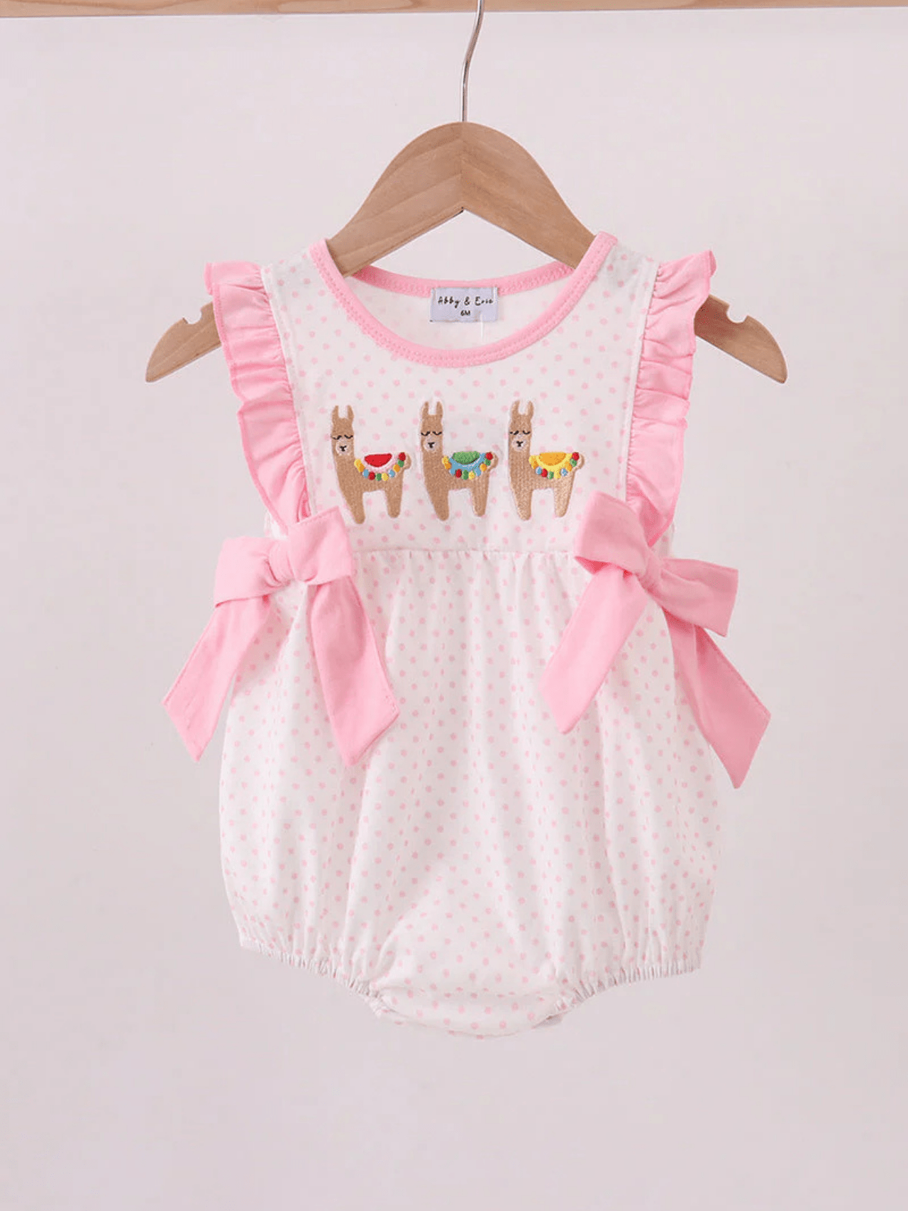 Baby Girls' Pink Polka Dot Llama Smocked Bubble Romper