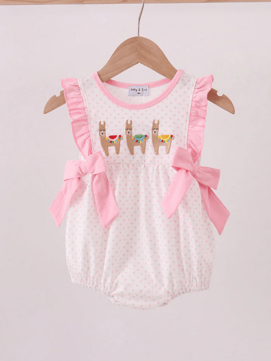 Baby Girls' Pink Polka Dot Llama Smocked Bubble Romper
