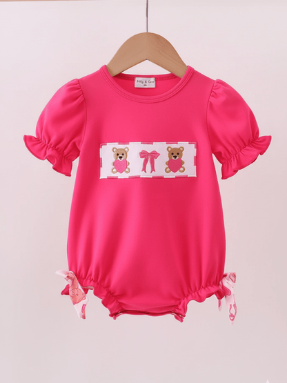 Baby Girls' Pink Teddy Bear Smocked Romper