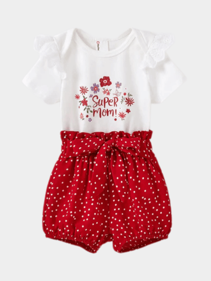 Baby Girls' "Super Mom" Flutter Sleeve Romper Set
