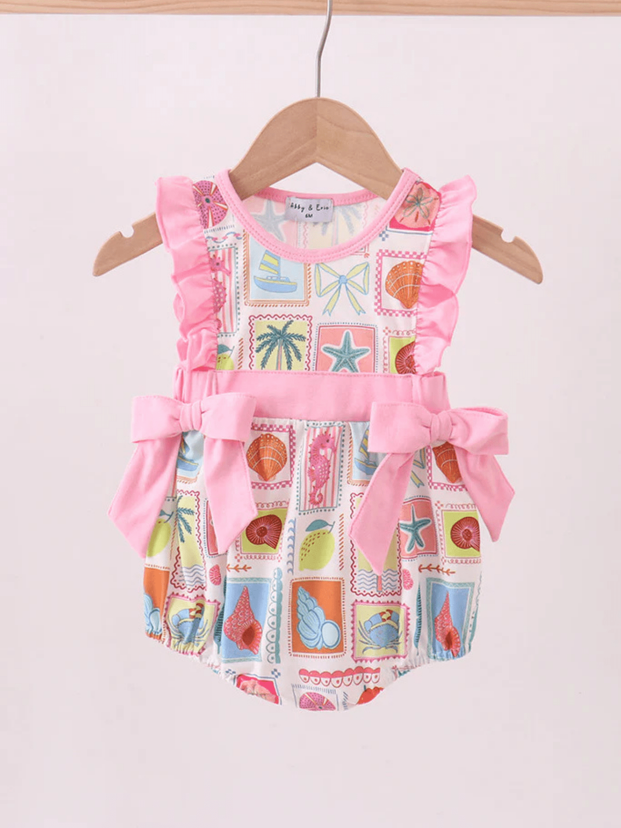 Baby Girls’ Tropical Beach Stamp Smocked Bubble Romper