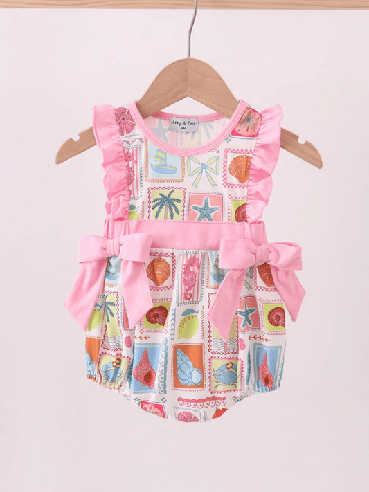 Baby Girls’ Tropical Beach Stamp Smocked Bubble Romper