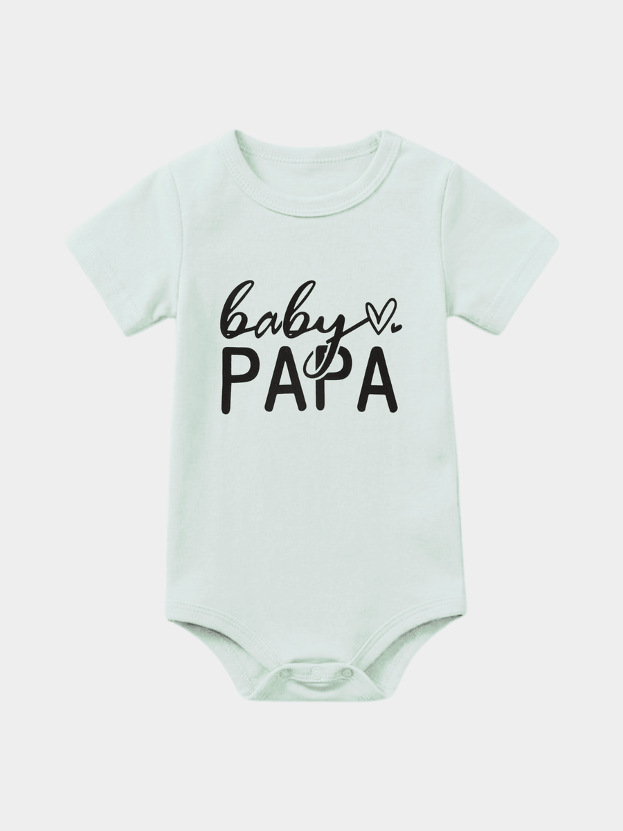 "Baby Papa" Heart Graphic Bodysuit – Soft Mint Green