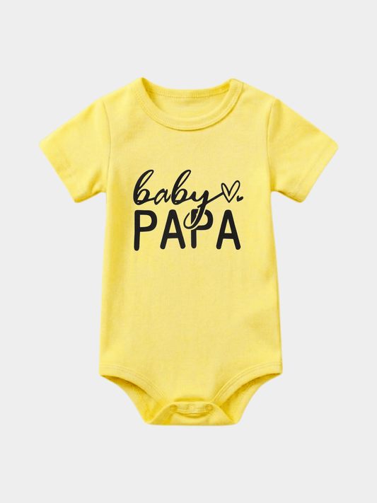 "Baby Papa" Heart Graphic Bodysuit - Sunny Yellow