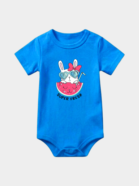 Baby "Super Fresh" Bunny & Watermelon Bodysuit - Bright Blue