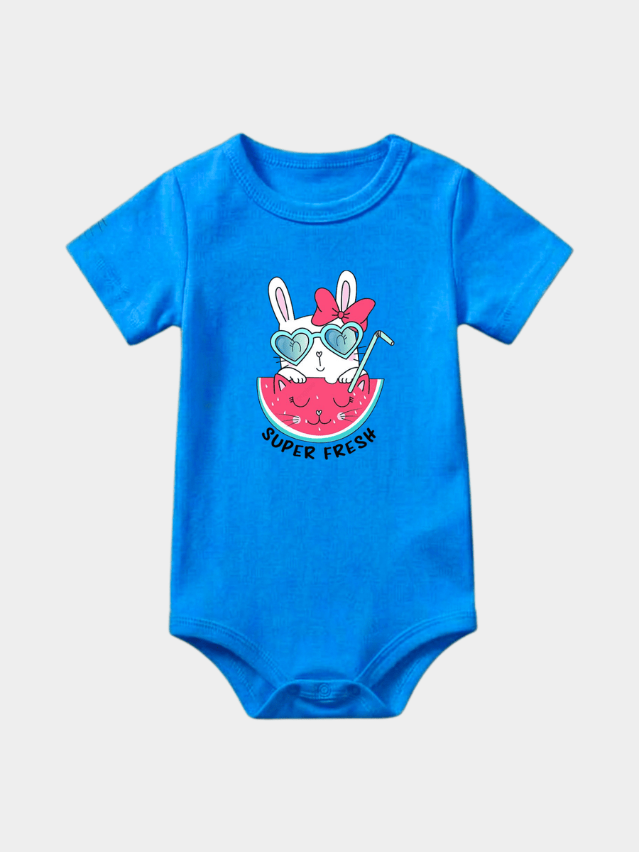 Baby "Super Fresh" Bunny & Watermelon Bodysuit - Bright Blue
