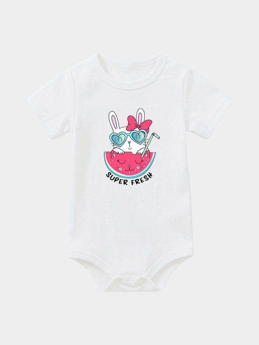 Baby "Super Fresh" Bunny & Watermelon Bodysuit - Classic White