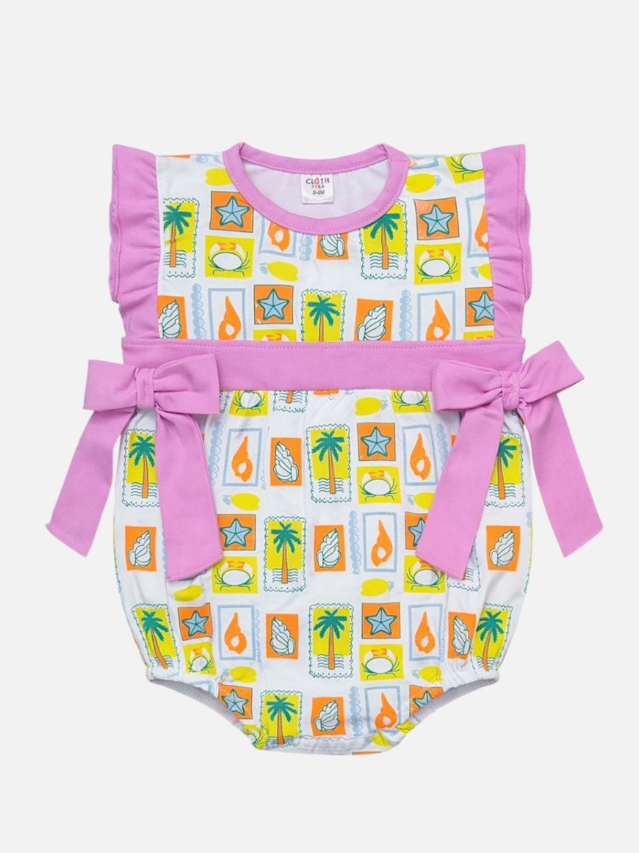 Baby Tropical Beach Stamp Smocked Bubble Romper