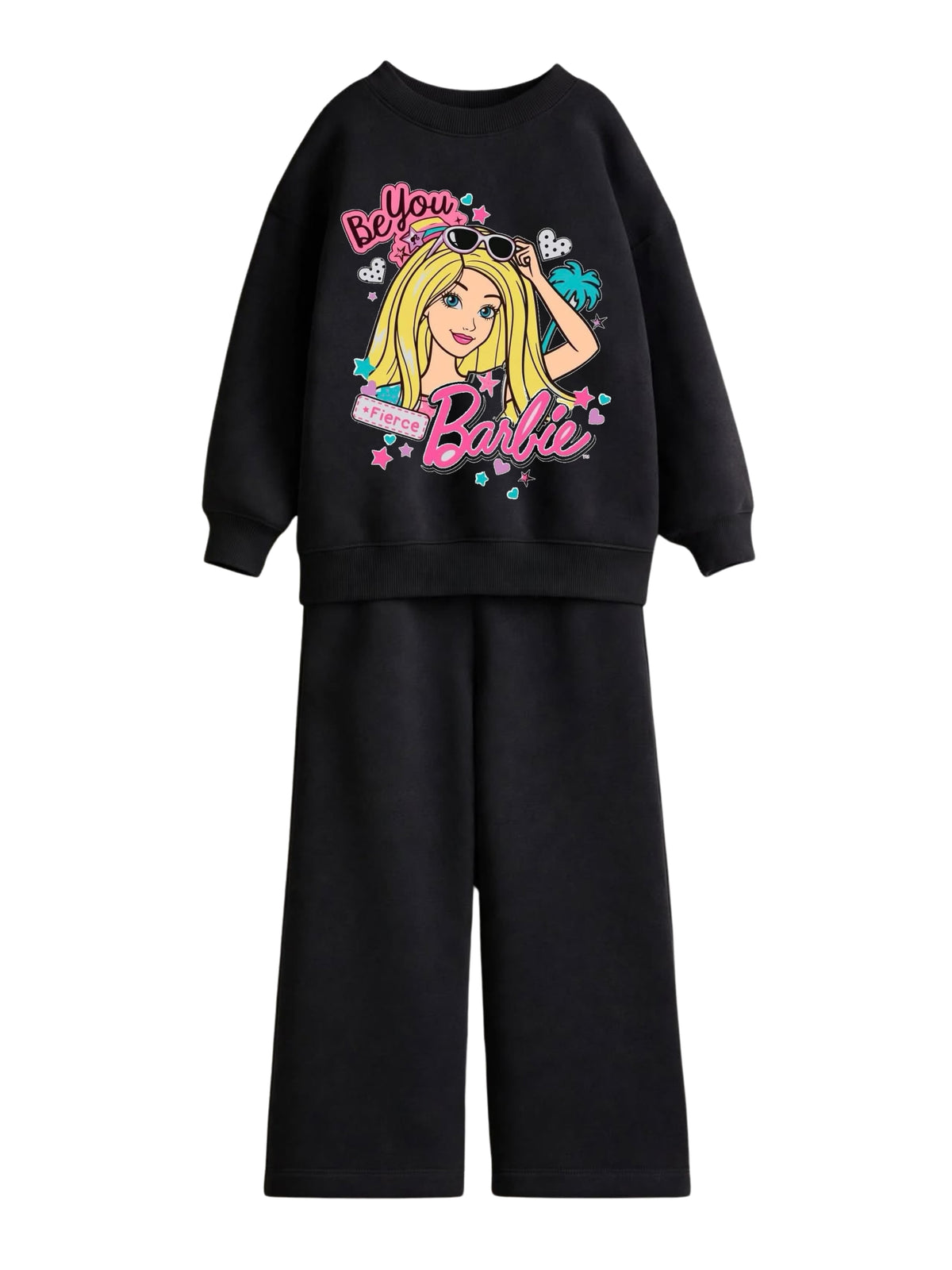 Barbie Be You Fierce black sweatshirt and wide-leg pants set for girls