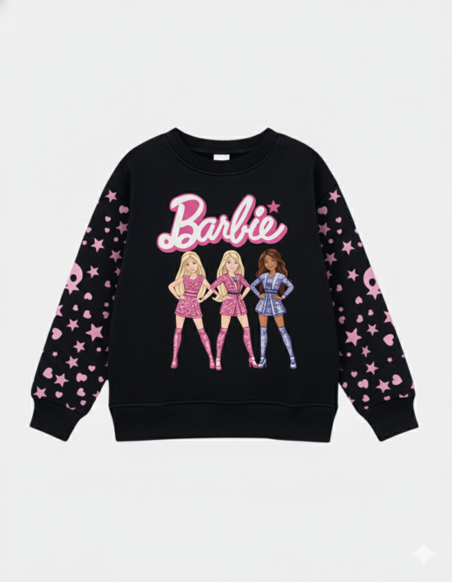 Barbie Girls' Black Graphic Pullover Sweatshirt