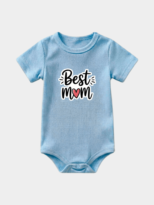 "Best Mom" Light Blue Baby Bodysuit