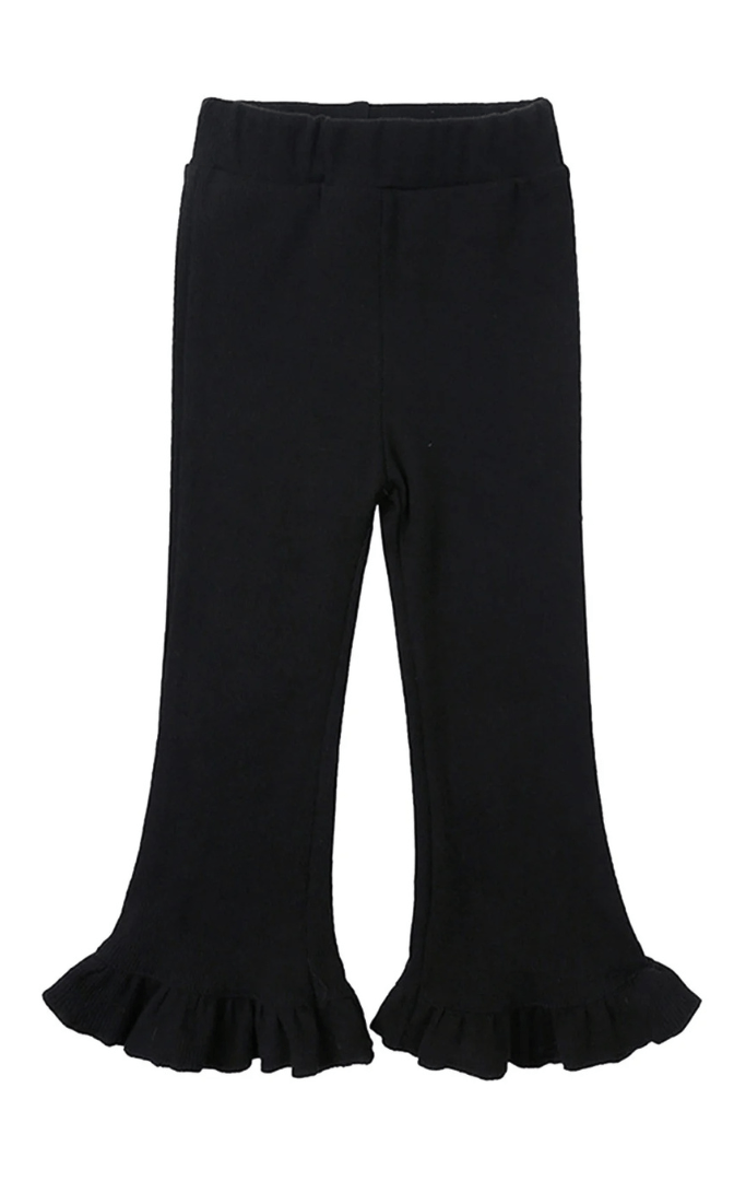 Black Sophisticated Ruffle Bottom Trousers