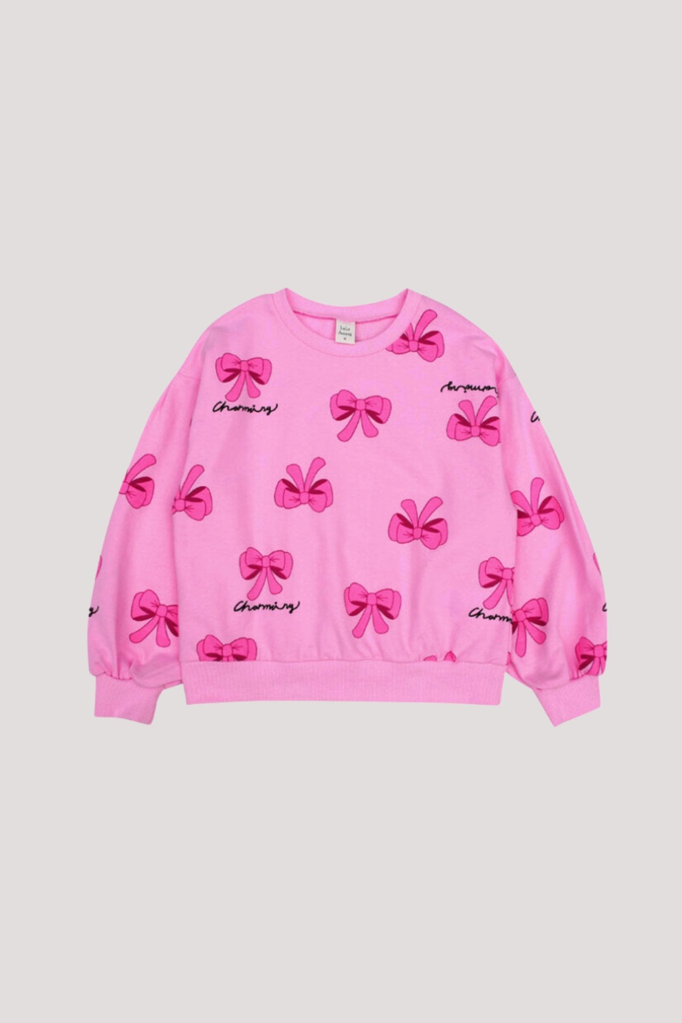 Bow Printed Stylish Sweatshirt_Dark Pink