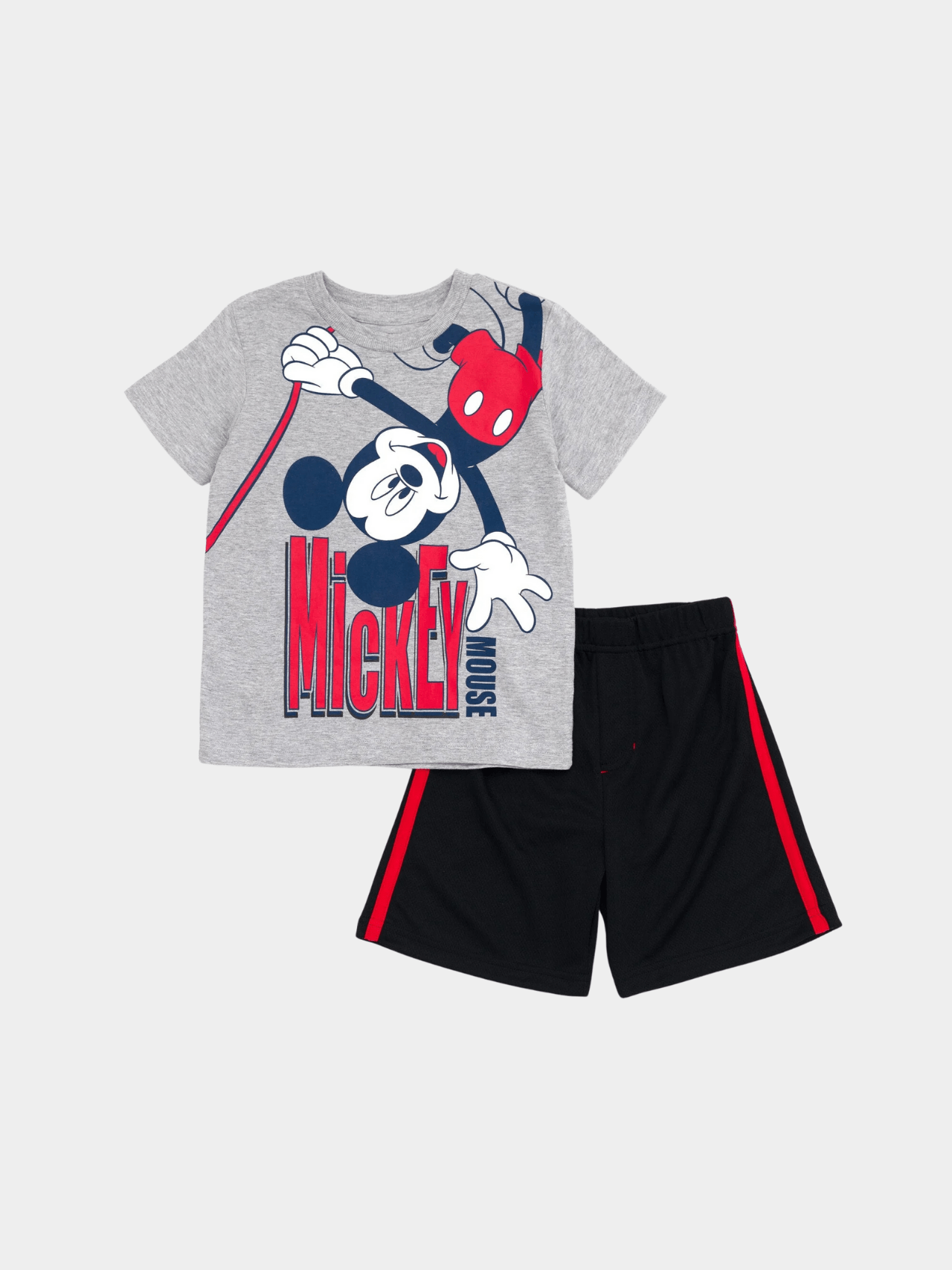 Boys Mickey Mouse T-Shirt & Shorts Set - Gray Graphic Tee & Black Athletic Outfit