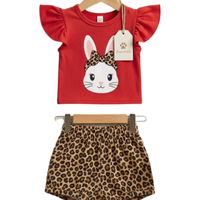 Bunny Bow Tee Set - toddler red ruffle tee with bunny graphic and leopard-print shorts
