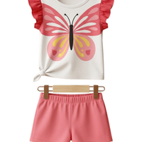 Butterfly Ruffle Tee Set - toddler white ruffle tee with butterfly graphic and coral shorts