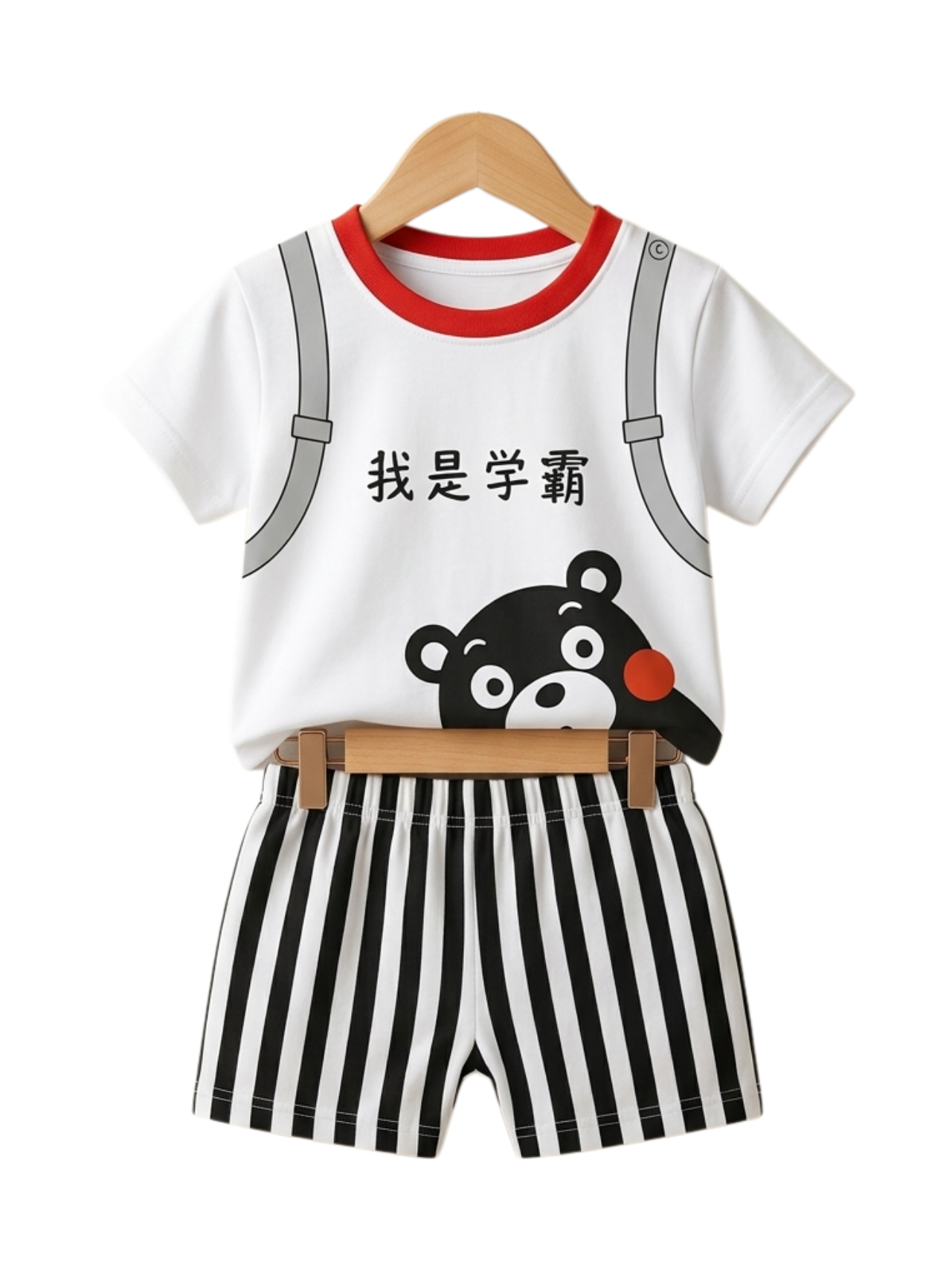 Campus Bear Tee Set - toddler white tee with bear graphic and striped shorts