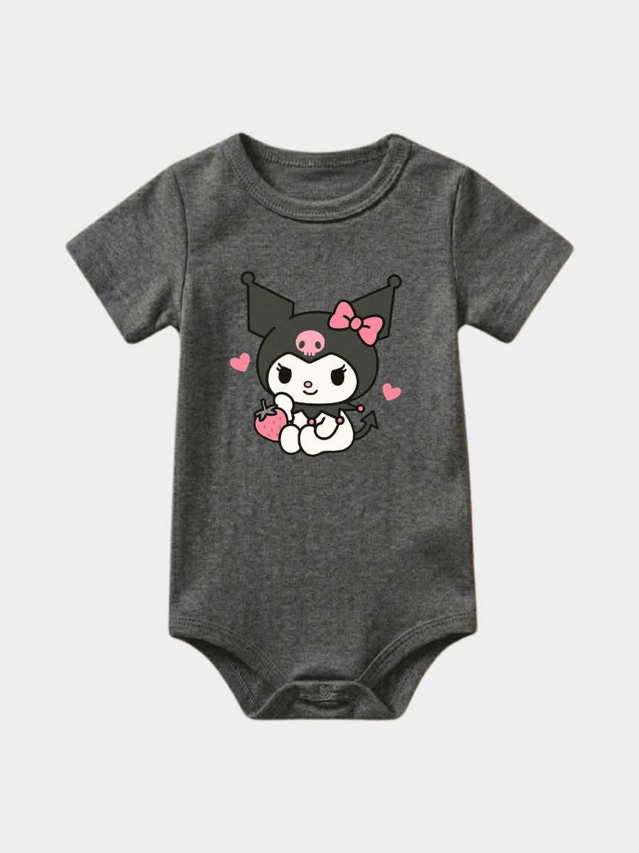 Cartoon Kuromi Strawberry Bodysuit – Charcoal Heather