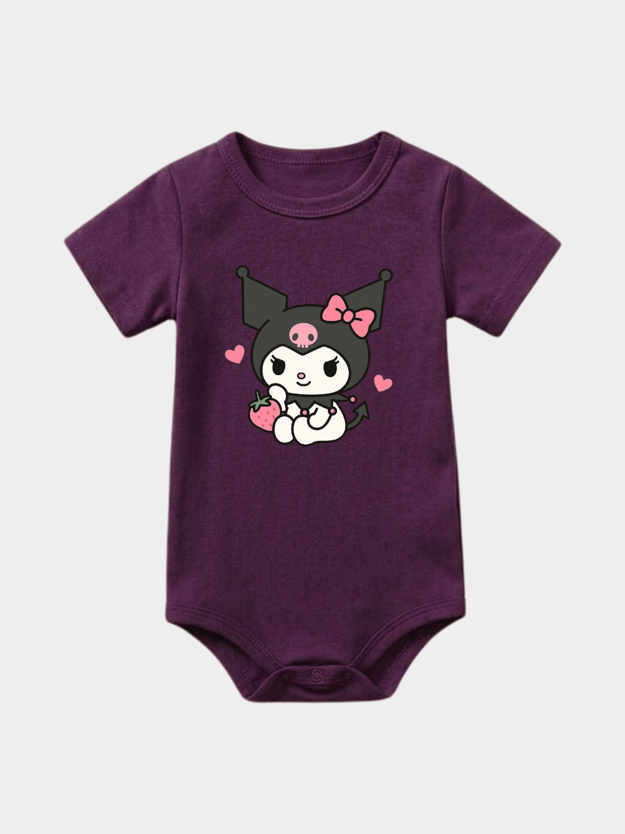 Cartoon Kuromi Strawberry Bodysuit – Deep Plum Purple