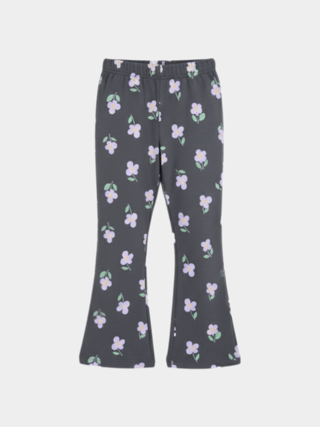 Dark Gray Wide - Leg Lounge Sweat Pants with Lavender Flowers