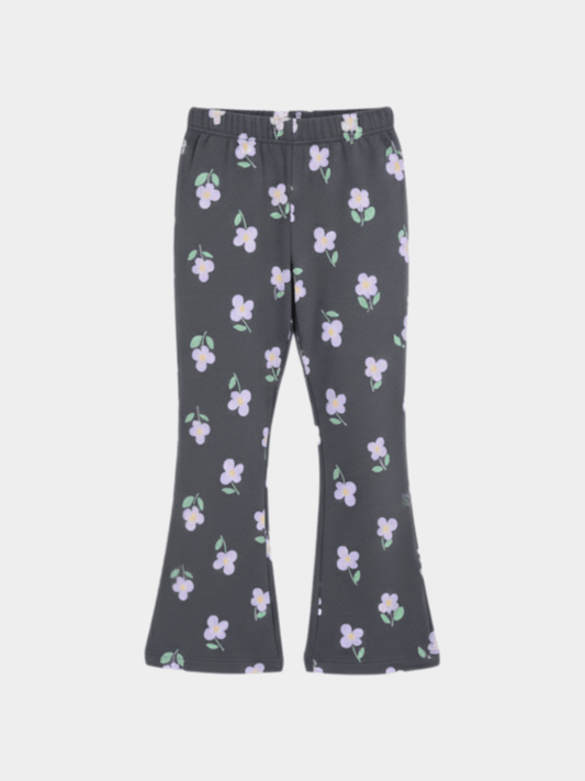 Dark Gray Wide - Leg Lounge Sweat Pants with Lavender Flowers