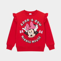 Disney Minnie Mouse Girls' Red Ruffled Sweatshirt - Ador - a - Bow Graphic