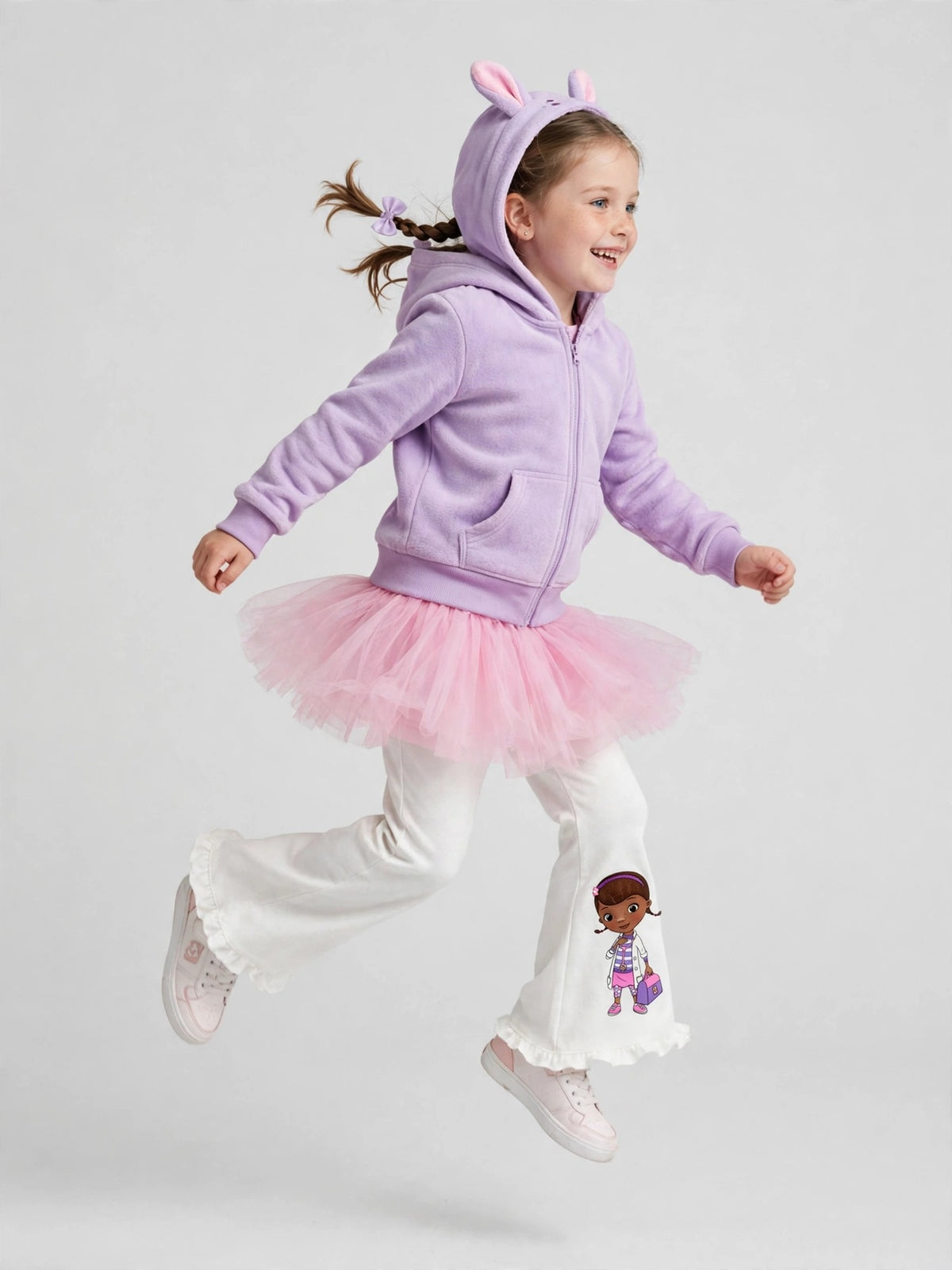 Girls Doc McStuffins Print Flare Pants - White