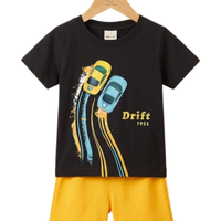 Drift Racer Tee Set - toddler black tee with cars print and yellow shorts