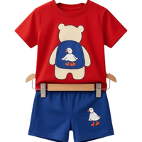 Duck Backpack Tee Set - toddler red tee with bear and duck backpack graphic and blue shorts