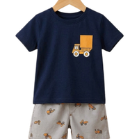 Dump Truck Buddy Tee Set - toddler navy tee and grey shorts with dump truck graphic