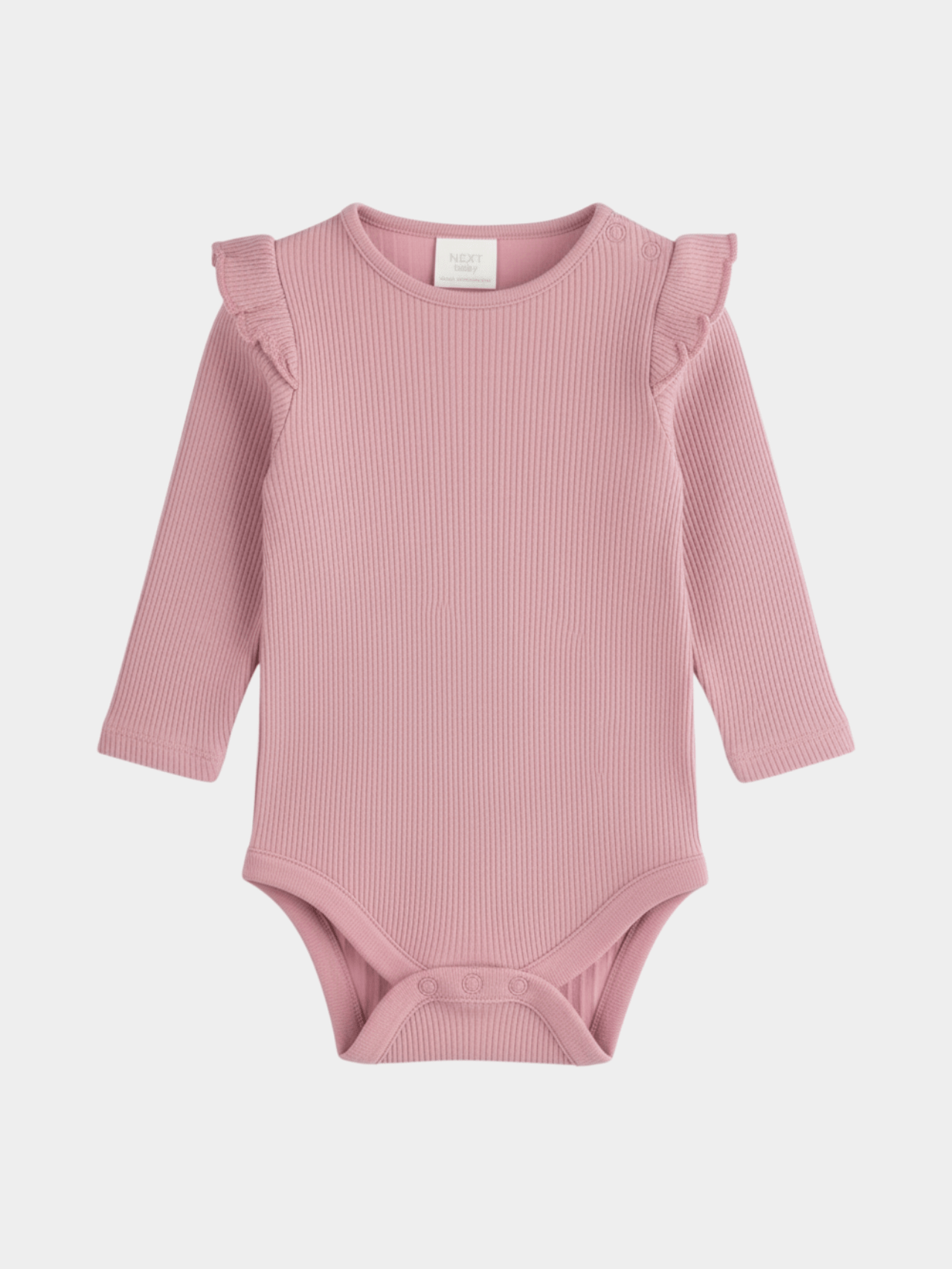 Dusty Rose Ribbed Ruffle Shoulder Bodysuit | Baby Girls' Long - Sleeve Frill Romper (0mths - 2yrs)