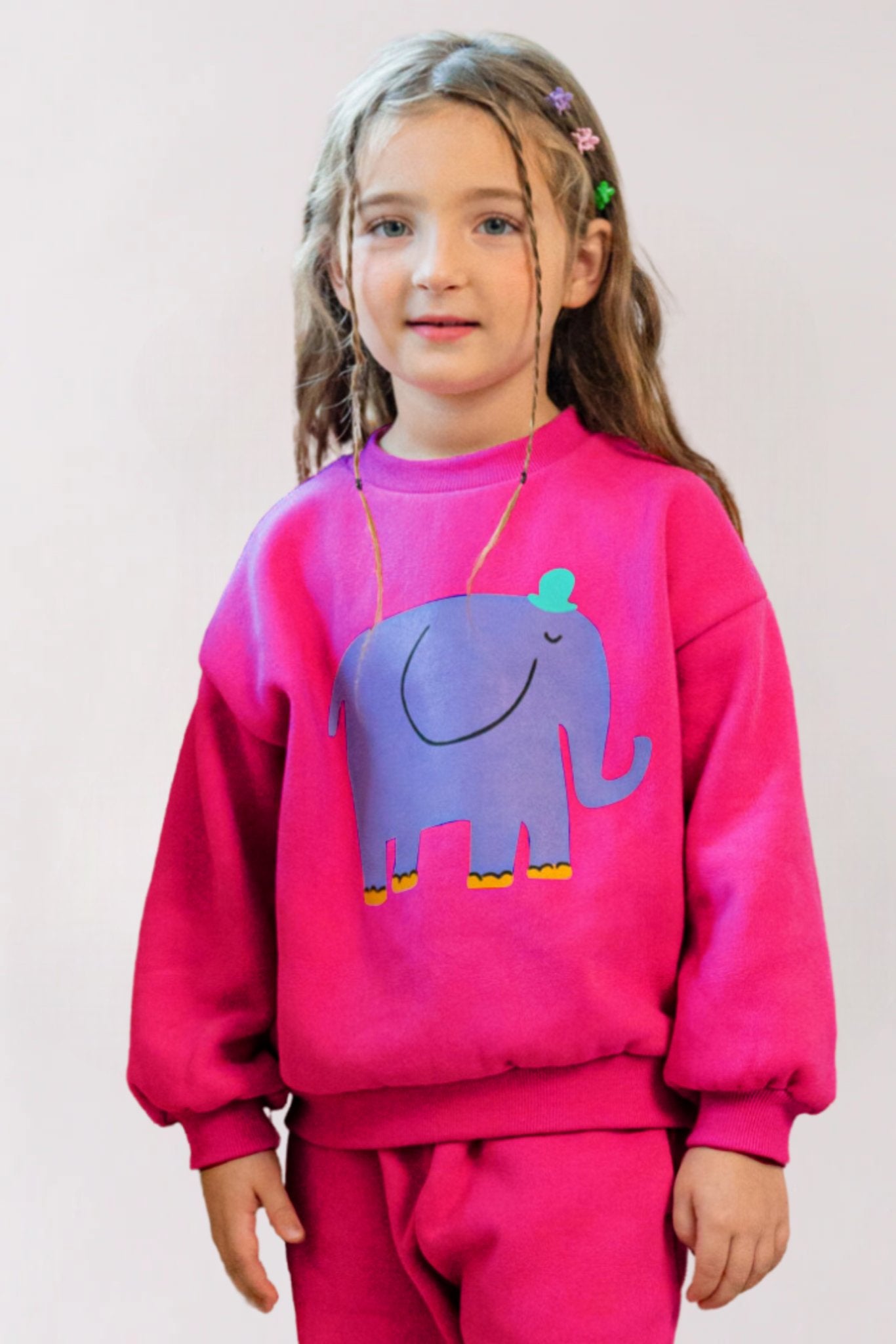 Elephant Printed Stylish Sweatshirt_Dark Pink