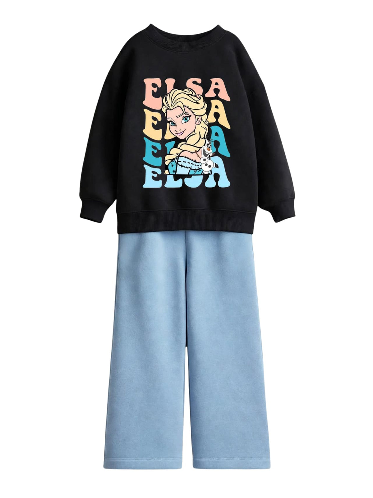 Elsa Frozen Sweatshirt & Wide-Leg Pants Set - Black & Sky Blue