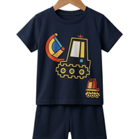 Excavator Adventure Tee Set - toddler navy tee and shorts with excavator graphic